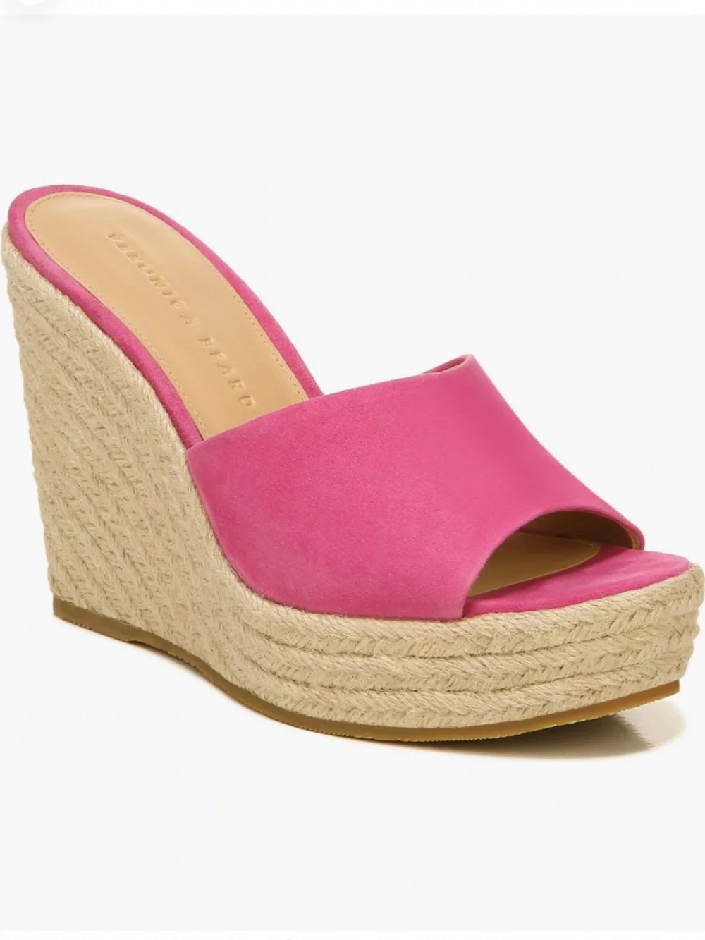 Veronica Beard Dali Espadrille Wedge Sandals in bright pink/fuchsia suede, size